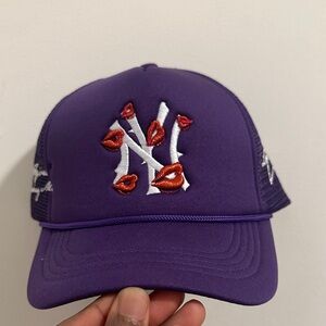 Purple Cap with Red Lips Design